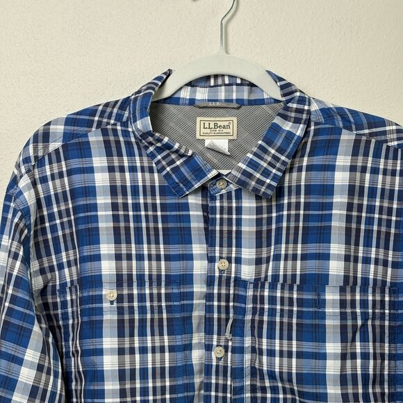 LL Bean Button Up Shirt Mens XL Blue Plaid Mesh Fishing Shirt Outdoors 509459 - Picture 2 of 12